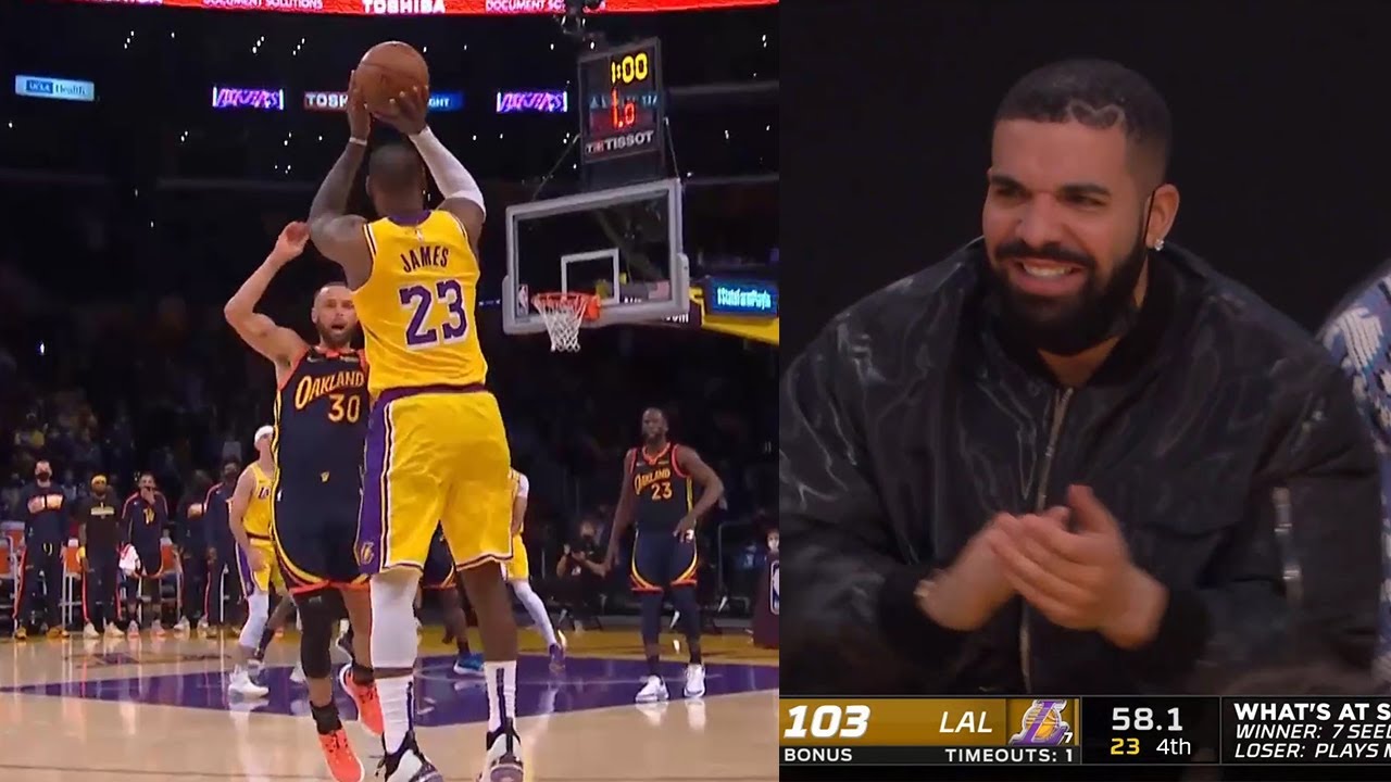LeBron James hit a logo three over Steph Curry and Drake is impressed👀 GSW vs Lakers