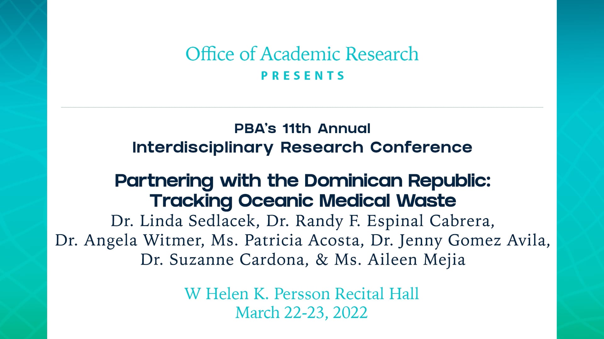 PBA IRC 2022 – ‘Partnering with the Dominican Republic: Tracking Oceanic Medical Waste” Dr. Sedlacek, et al.-medical waste